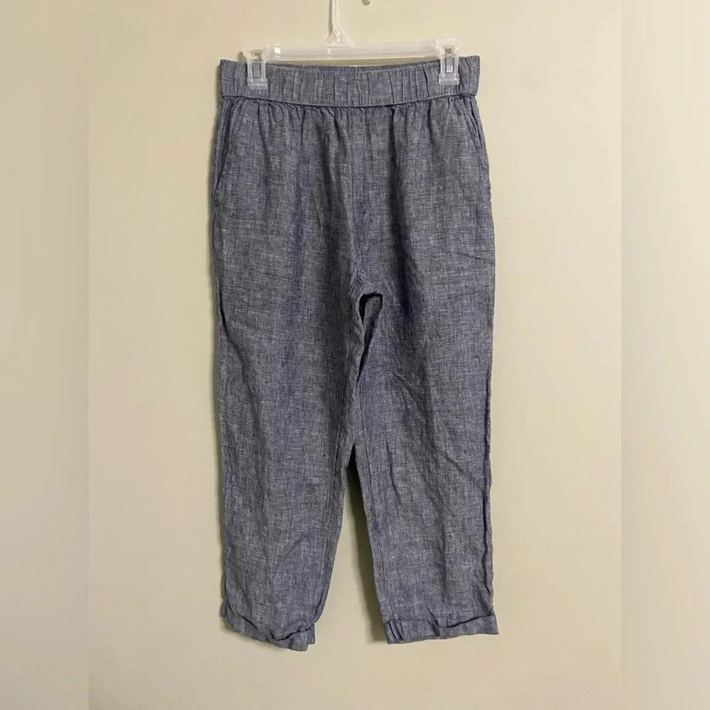 RACHEL ROY 100% Linen Cropped Pants Chambray Blue Breathable Casual Size Small